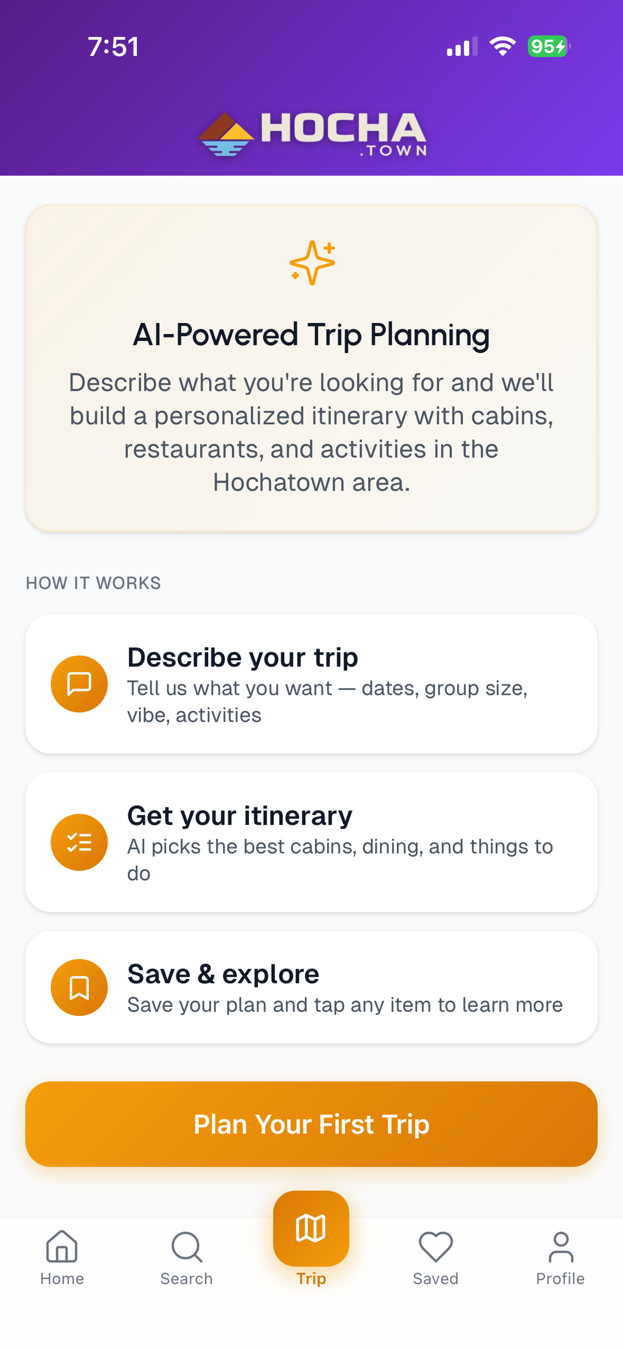 AI Trip Planner form with example prompts